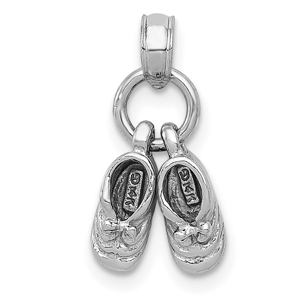 14K Weißgold 3D beweglicher Baby-Schuhe-Charm aus Weißgold
