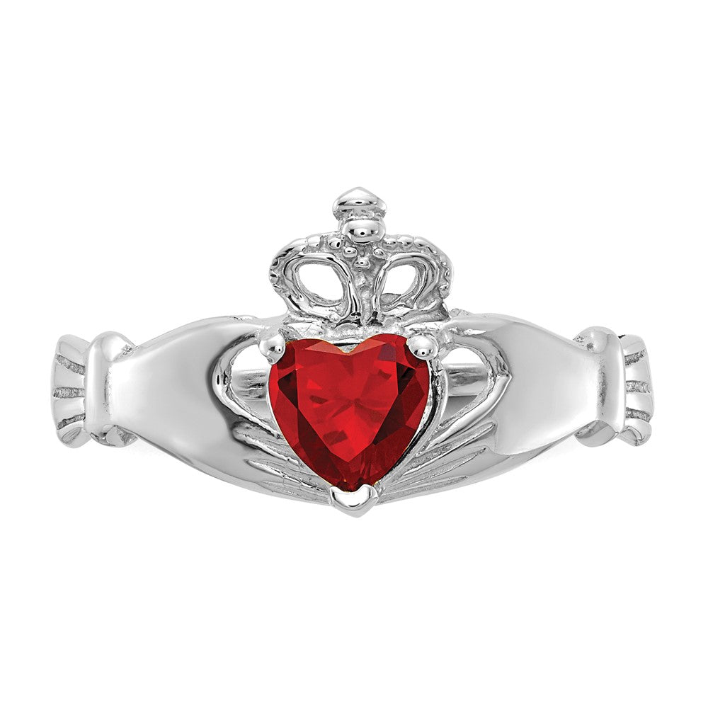 14K Weißgold Zirkonia January Geburtsstein Claddagh Herz Ring
