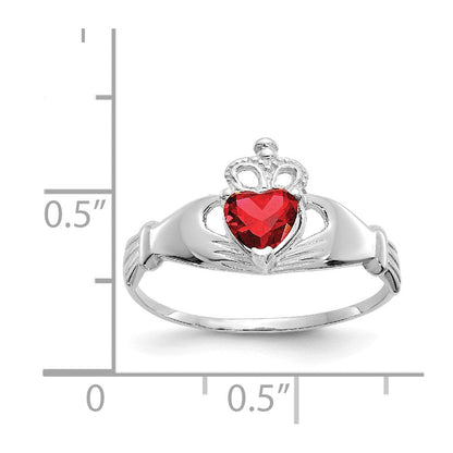 14K Weißgold Zirkonia January Geburtsstein Claddagh Herz Ring
