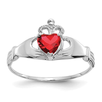 14K Weißgold Zirkonia January Geburtsstein Claddagh Herz Ring