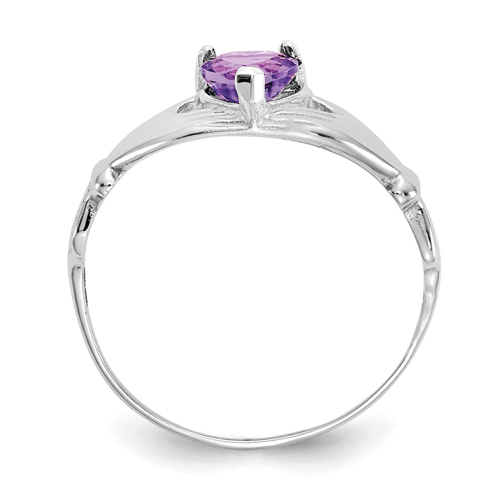 14K Weißgold Zirkonia February Geburtsstein Claddagh Herz Ring