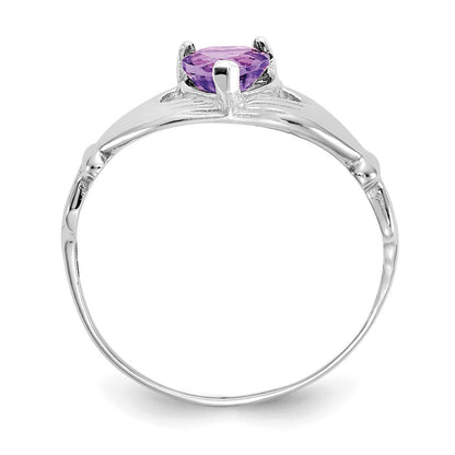14K Weißgold Zirkonia February Geburtsstein Claddagh Herz Ring