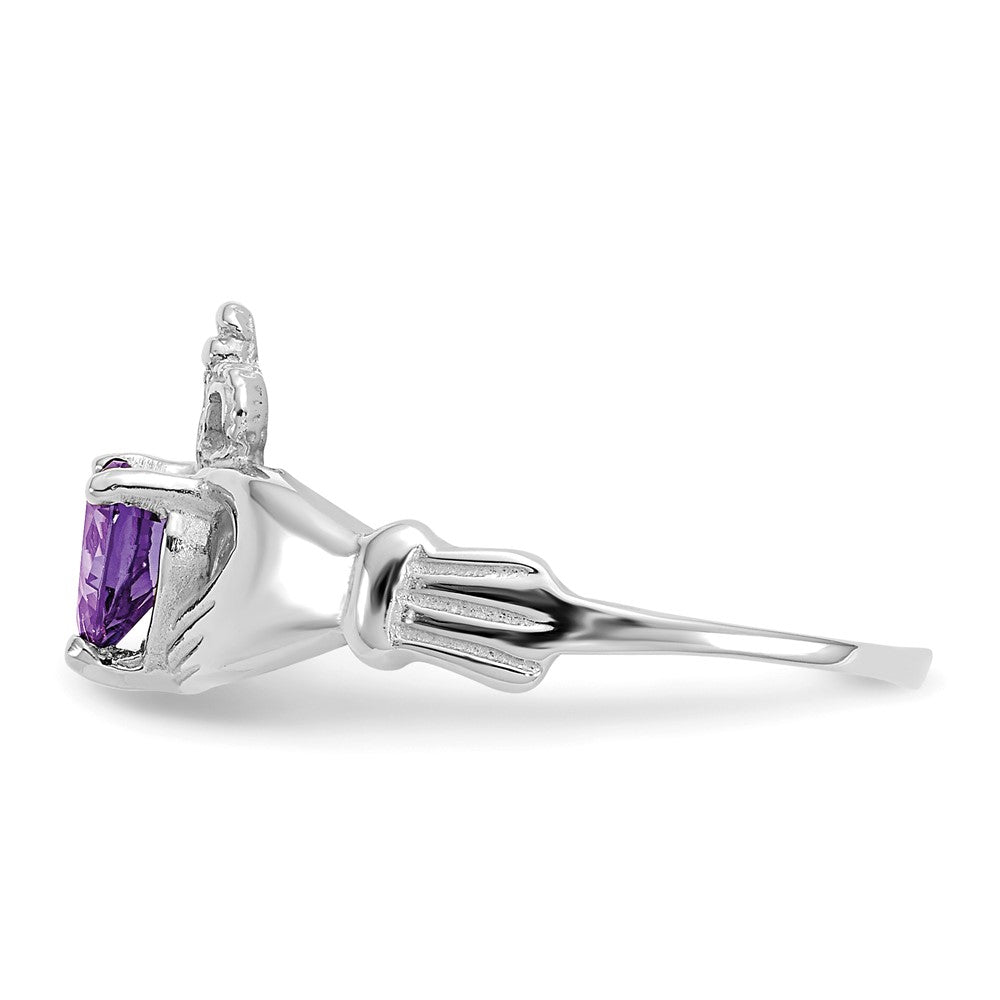 14K Weißgold Zirkonia February Geburtsstein Claddagh Herz Ring