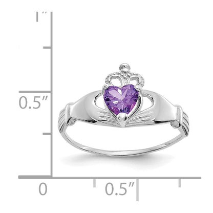 14K Weißgold Zirkonia February Geburtsstein Claddagh Herz Ring