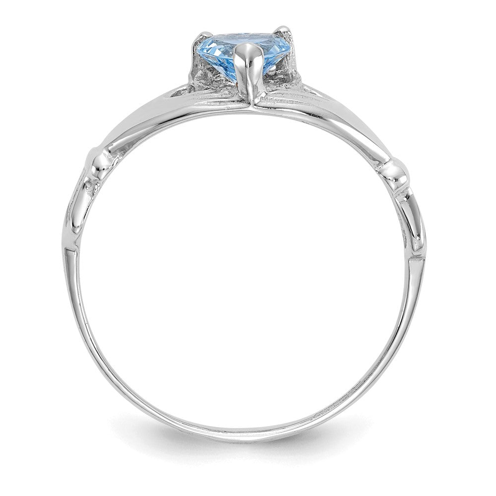 14K Weißgold Zirkonia March Geburtsstein Claddagh Herz Ring