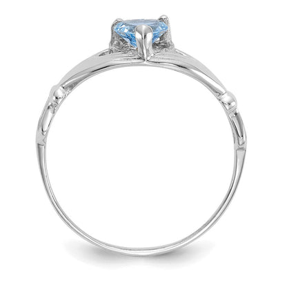 14K Weißgold Zirkonia March Geburtsstein Claddagh Herz Ring