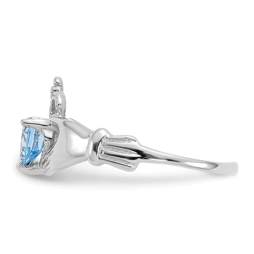 14K Weißgold Zirkonia March Geburtsstein Claddagh Herz Ring