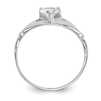 14K Weißgold Zirkonia April Geburtsstein Claddagh Herz Ring