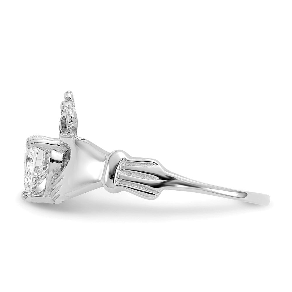 14K Weißgold Zirkonia April Geburtsstein Claddagh Herz Ring