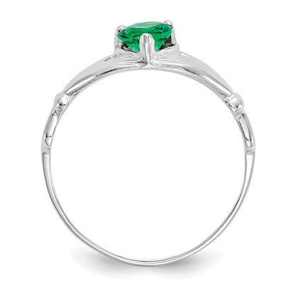 14K Weißgold Zirkonia May Geburtsstein Claddagh Herz Ring