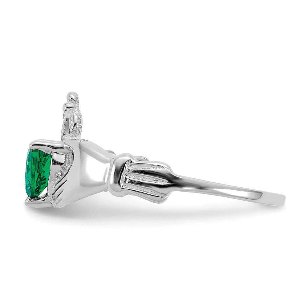 14K Weißgold Zirkonia May Geburtsstein Claddagh Herz Ring
