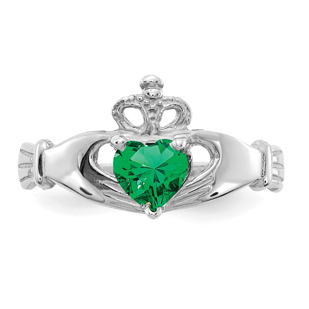 14K Weißgold Zirkonia May Geburtsstein Claddagh Herz Ring