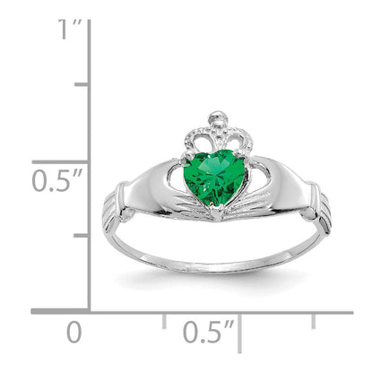 14K Weißgold Zirkonia May Geburtsstein Claddagh Herz Ring