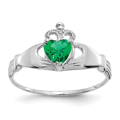 14K Weißgold Zirkonia May Geburtsstein Claddagh Herz Ring