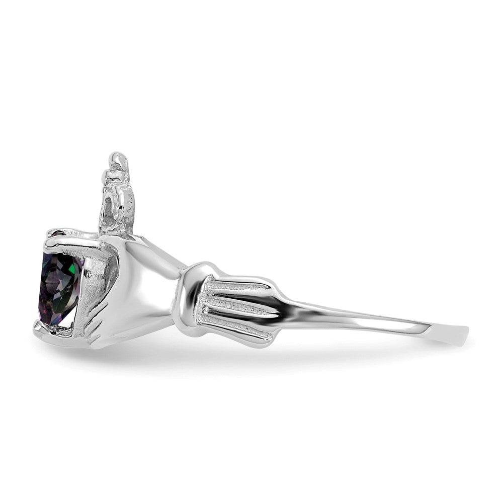 14K Weißgold Zirkonia June Geburtsstein Claddagh Herz Ring
