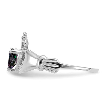14K Weißgold Zirkonia June Geburtsstein Claddagh Herz Ring