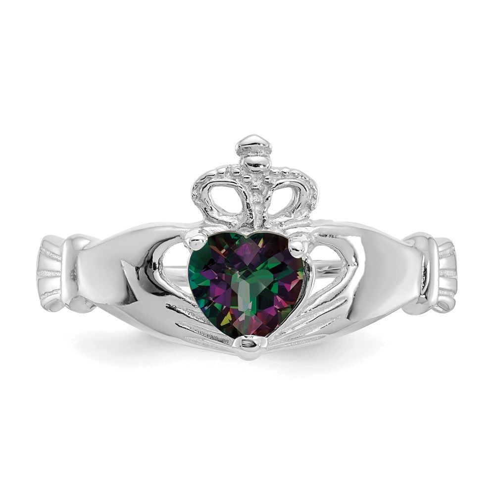 14K Weißgold Zirkonia June Geburtsstein Claddagh Herz Ring