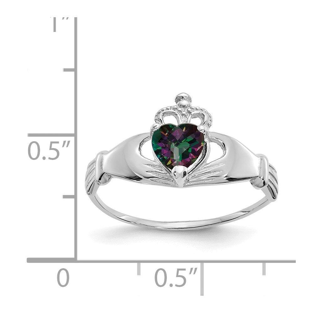 14K Weißgold Zirkonia June Geburtsstein Claddagh Herz Ring