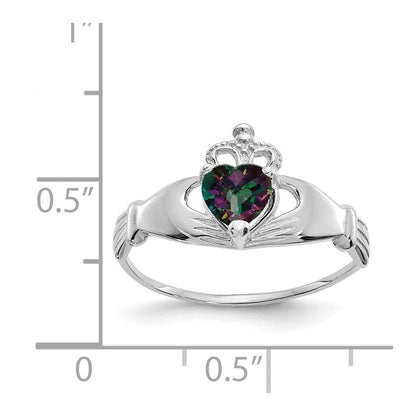 14K Weißgold Zirkonia June Geburtsstein Claddagh Herz Ring