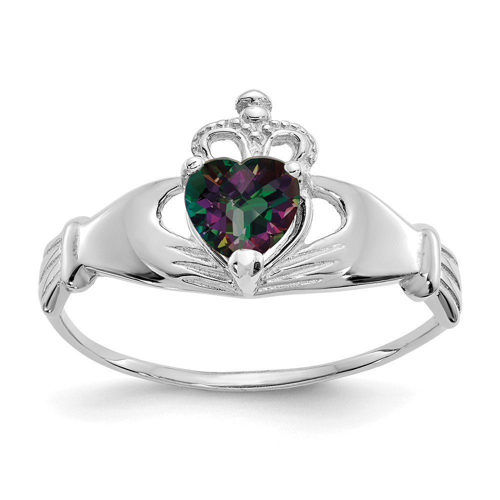 14K Weißgold Zirkonia June Geburtsstein Claddagh Herz Ring