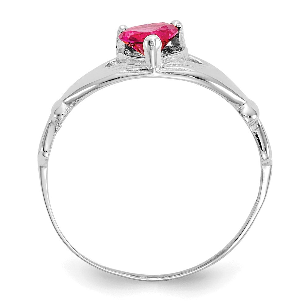 14K Weißgold Zirkonia July Geburtsstein Claddagh Herz Ring