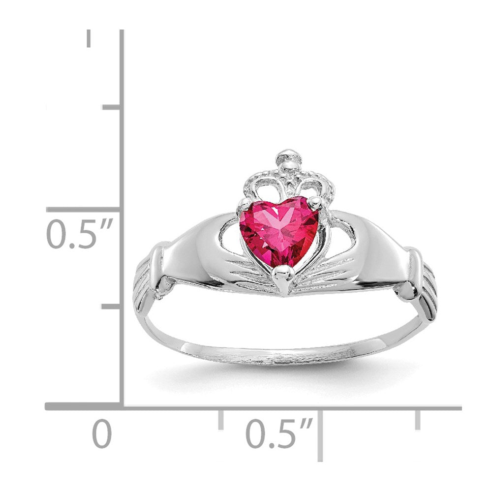 14K Weißgold Zirkonia July Geburtsstein Claddagh Herz Ring