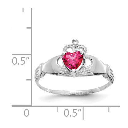 14K Weißgold Zirkonia July Geburtsstein Claddagh Herz Ring