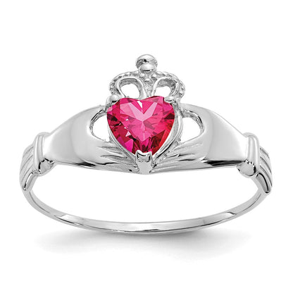 14K Weißgold Zirkonia July Geburtsstein Claddagh Herz Ring