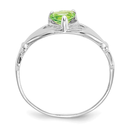 14K Weißgold Zirkonia August Geburtsstein Claddagh Herz Ring