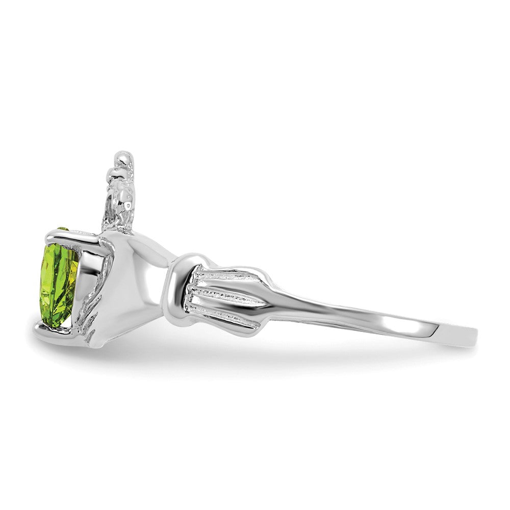 14K Weißgold Zirkonia August Geburtsstein Claddagh Herz Ring