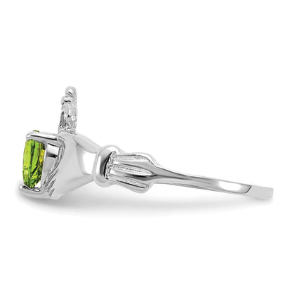 14K Weißgold Zirkonia August Geburtsstein Claddagh Herz Ring