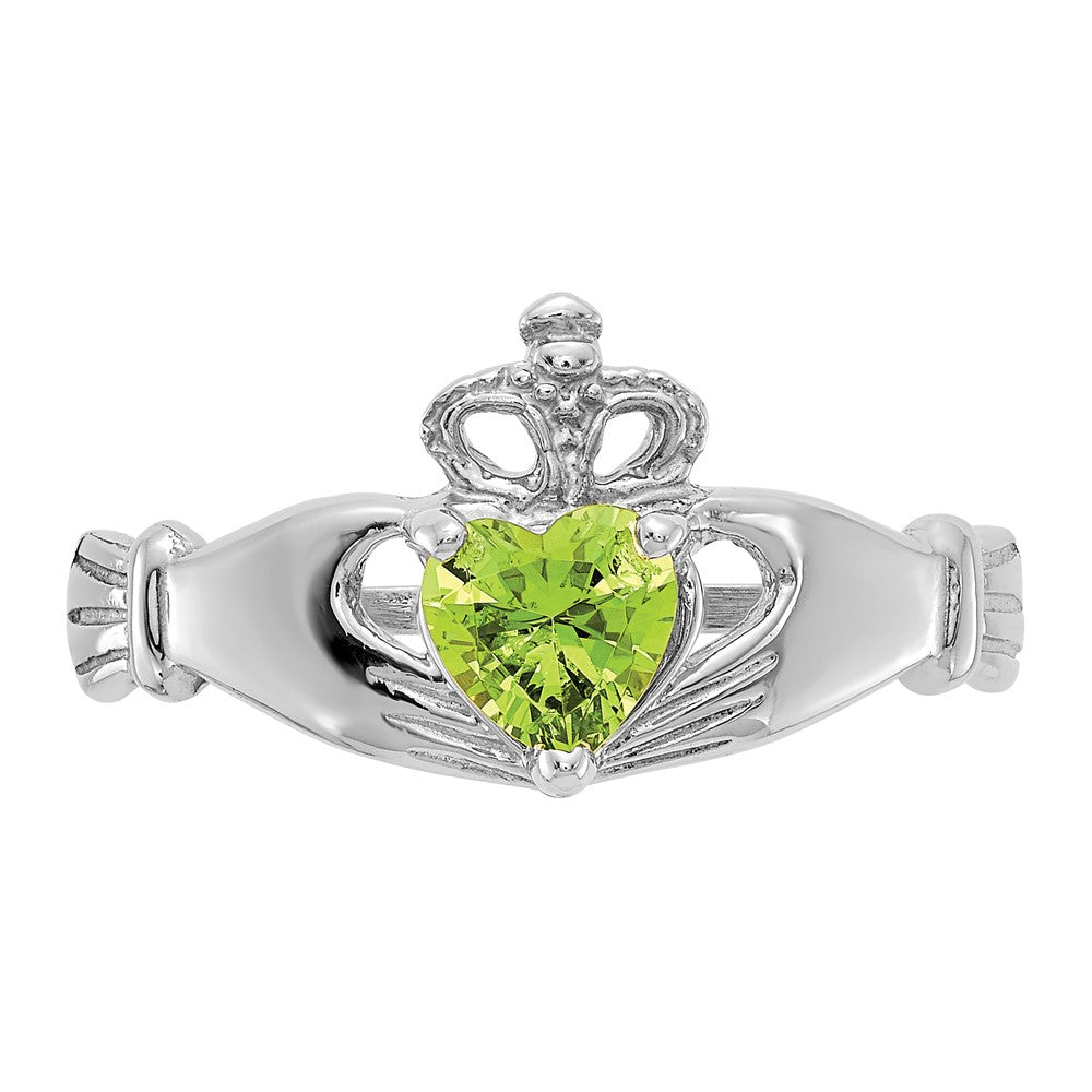 14K Weißgold Zirkonia August Geburtsstein Claddagh Herz Ring