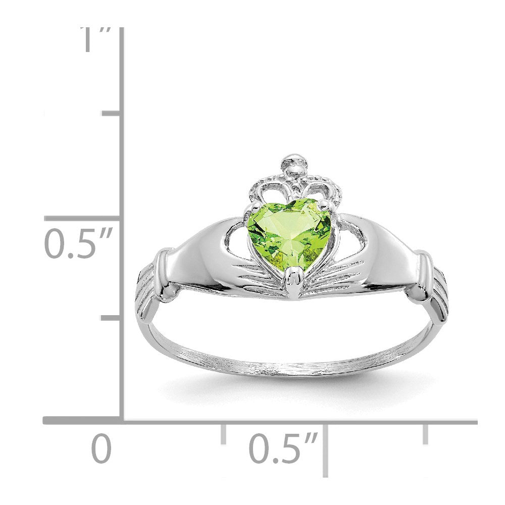 14K Weißgold Zirkonia August Geburtsstein Claddagh Herz Ring
