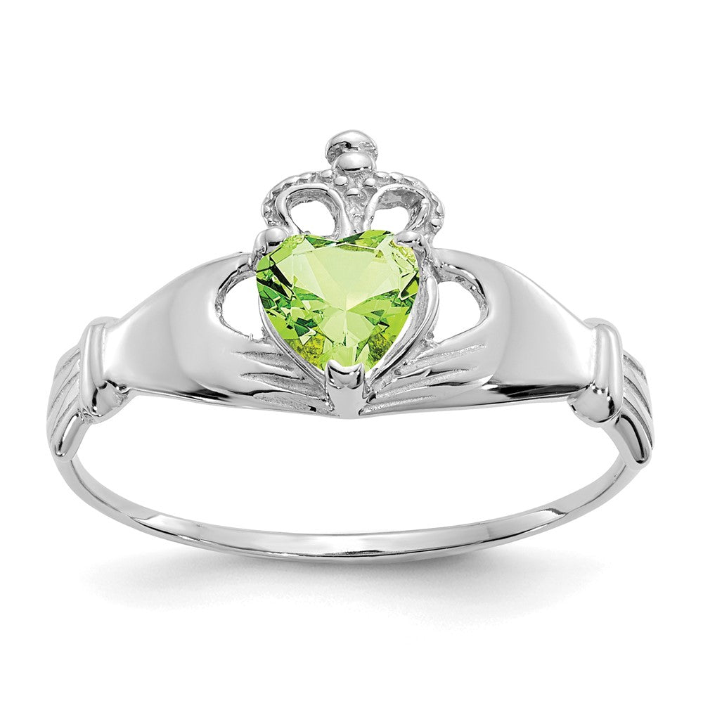 14K Weißgold Zirkonia August Geburtsstein Claddagh Herz Ring