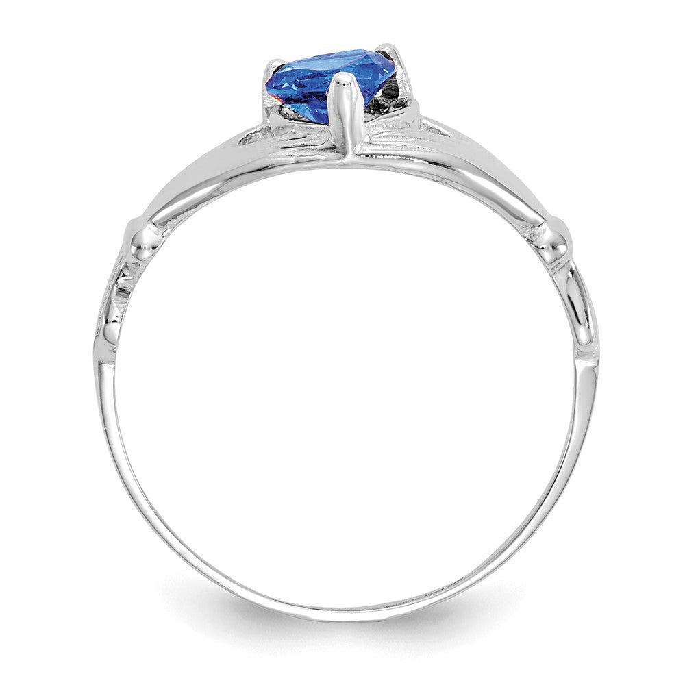 14K Weißgold Zirkonia September Geburtsstein Claddagh Herz Ring
