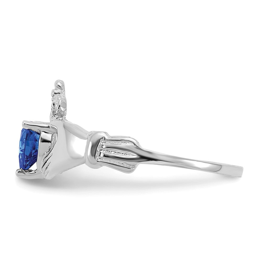 14K Weißgold Zirkonia September Geburtsstein Claddagh Herz Ring