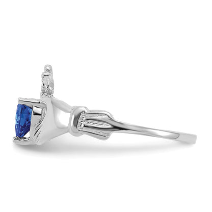 14K Weißgold Zirkonia September Geburtsstein Claddagh Herz Ring
