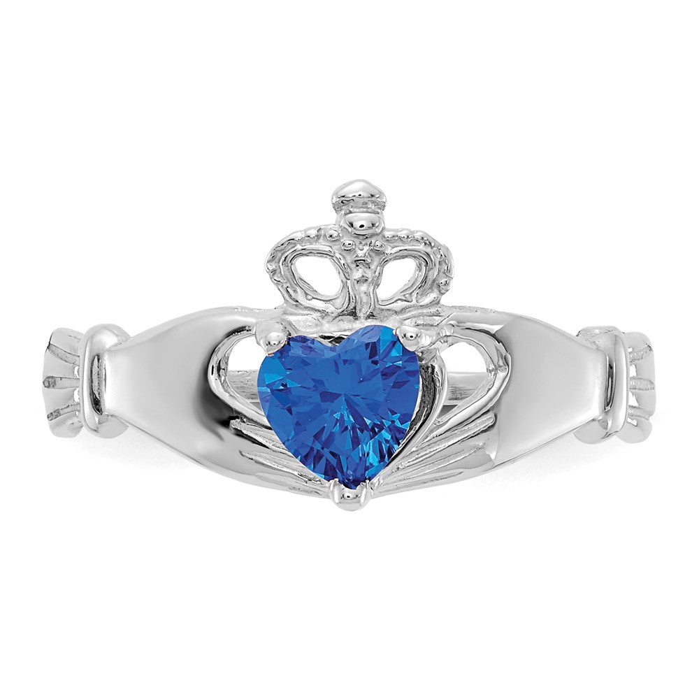 14K Weißgold Zirkonia September Geburtsstein Claddagh Herz Ring