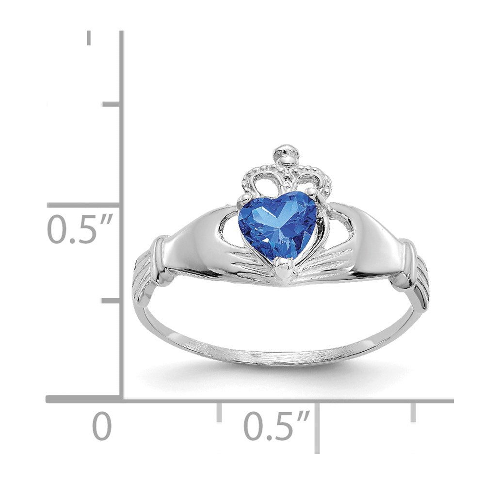 14K Weißgold Zirkonia September Geburtsstein Claddagh Herz Ring