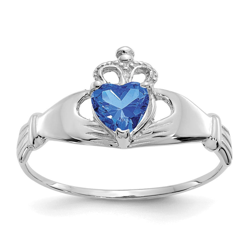 14K Weißgold Zirkonia September Geburtsstein Claddagh Herz Ring