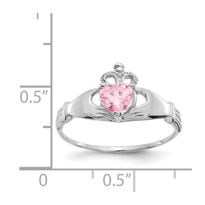 14K Weißgold Zirkonia October Geburtsstein Claddagh Herz Ring