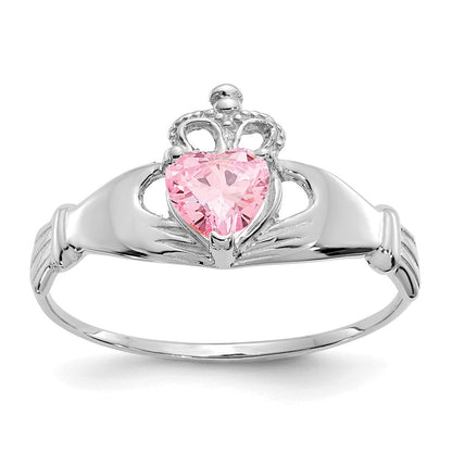 14K Weißgold Zirkonia October Geburtsstein Claddagh Herz Ring