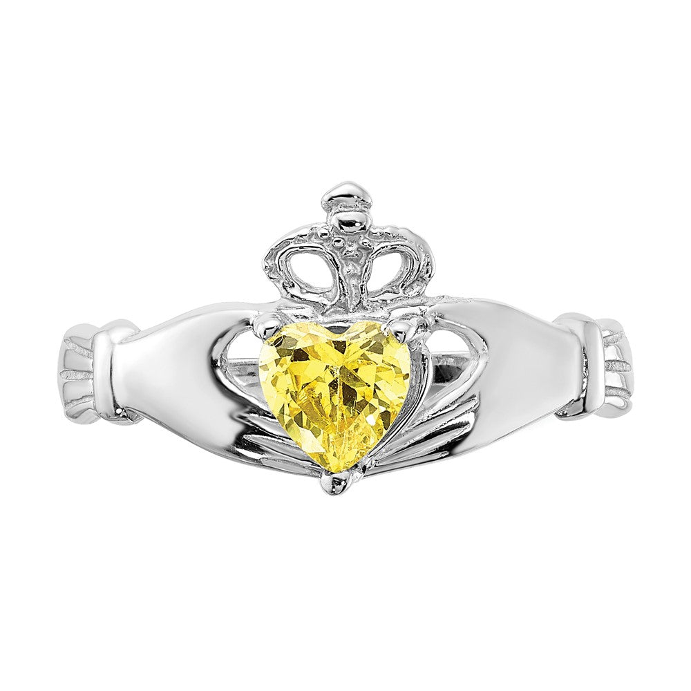 14K Weißgold Zirkonia November Geburtsstein Claddagh Herz Ring
