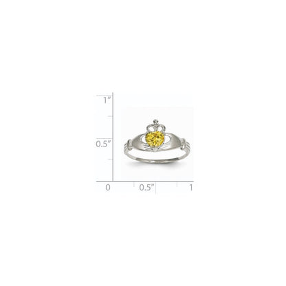 14K Weißgold Zirkonia November Geburtsstein Claddagh Herz Ring