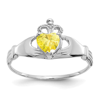 14K Weißgold Zirkonia November Geburtsstein Claddagh Herz Ring