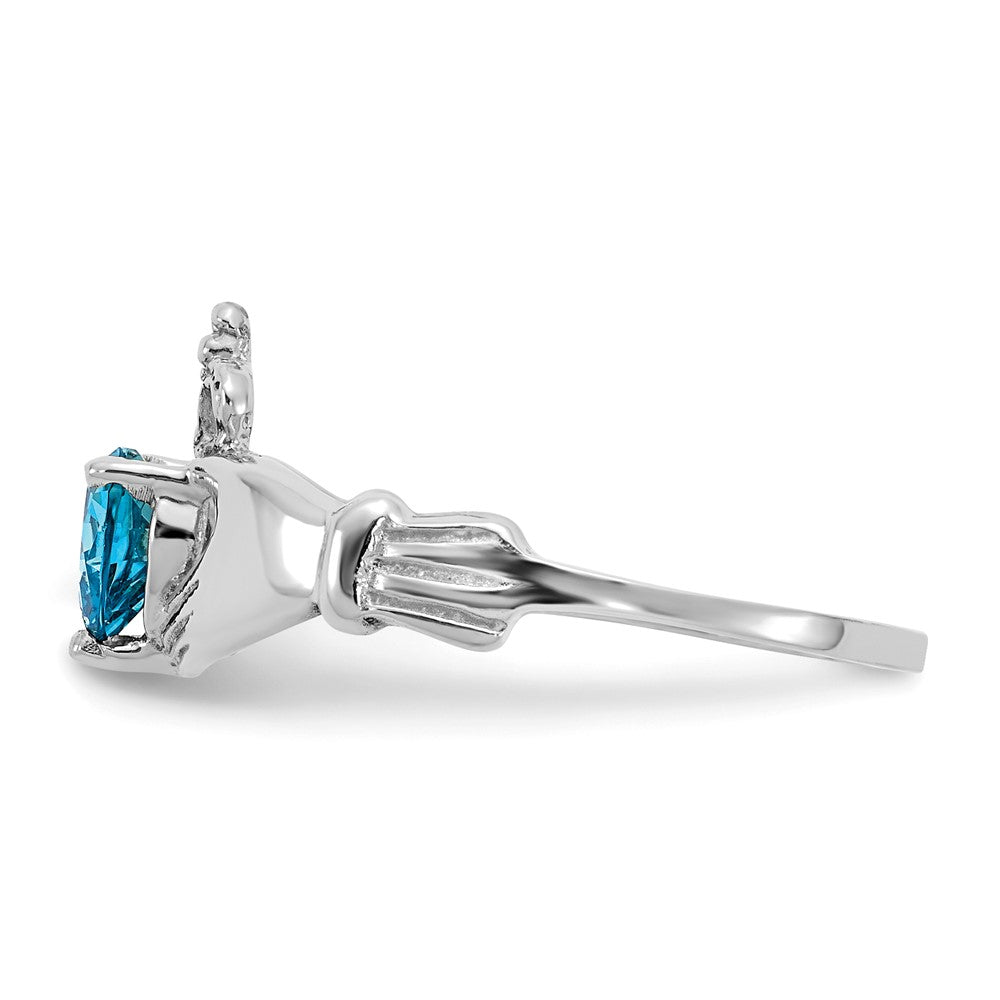 14K Weißgold Zirkonia December Geburtsstein Claddagh Herz Ring