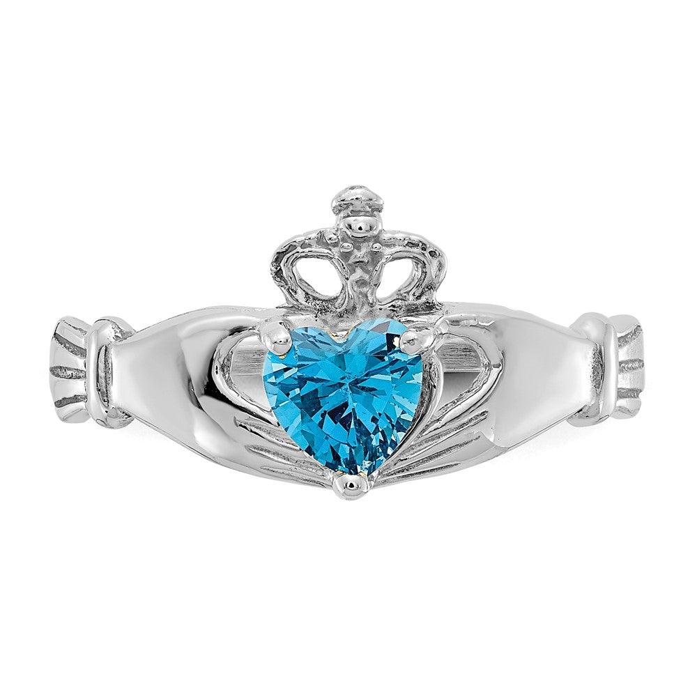 14K Weißgold Zirkonia December Geburtsstein Claddagh Herz Ring