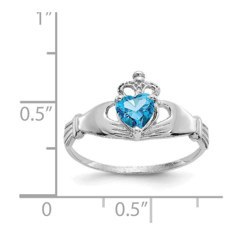 14K Weißgold Zirkonia December Geburtsstein Claddagh Herz Ring