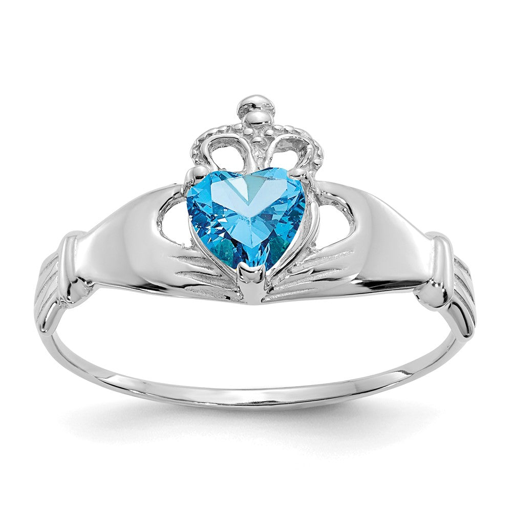 14K Weißgold Zirkonia December Geburtsstein Claddagh Herz Ring