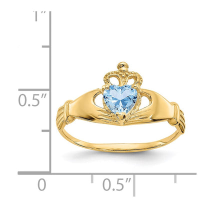 14K Gelbgold Zirkonia March Geburtsstein Claddagh Herz Ring